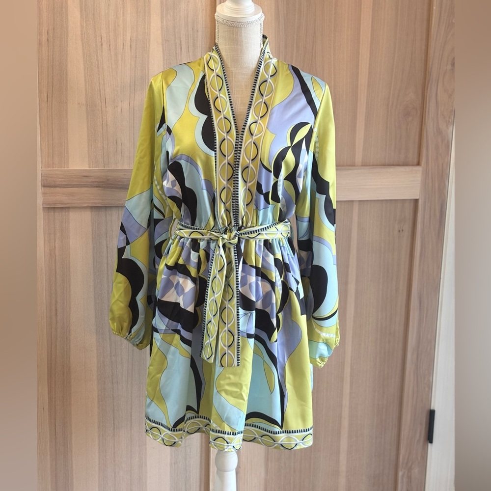 Sunday Up Silky Abstract Dress. Women’s Sz-S. 70’s Inspired | Belted EUC